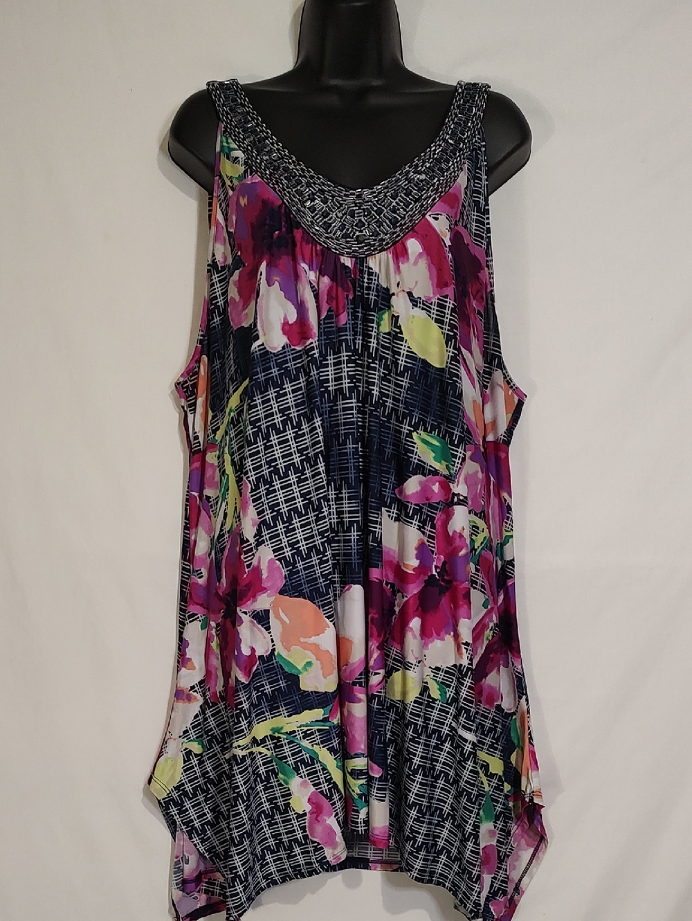 Avenue Floral Tunic Tank - Navy, Pink & Lime
